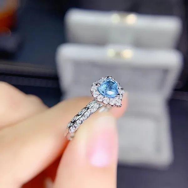 18K White Gold Plated Adjustable Blue Crystal Sapphire Love Heart Ring for Women - Image 3