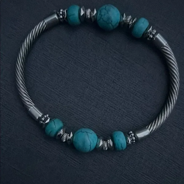 Set of 2 Silver & Turquoise Beaded Bracelets Boho Western Southwestern Jewelry - Image 7