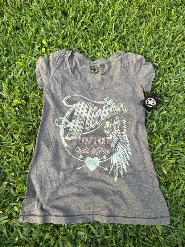 Affliction Magpie Graphic Tee XS Gray Live Fast Wild Free Y2K Biker Grunge Tee - Image 2