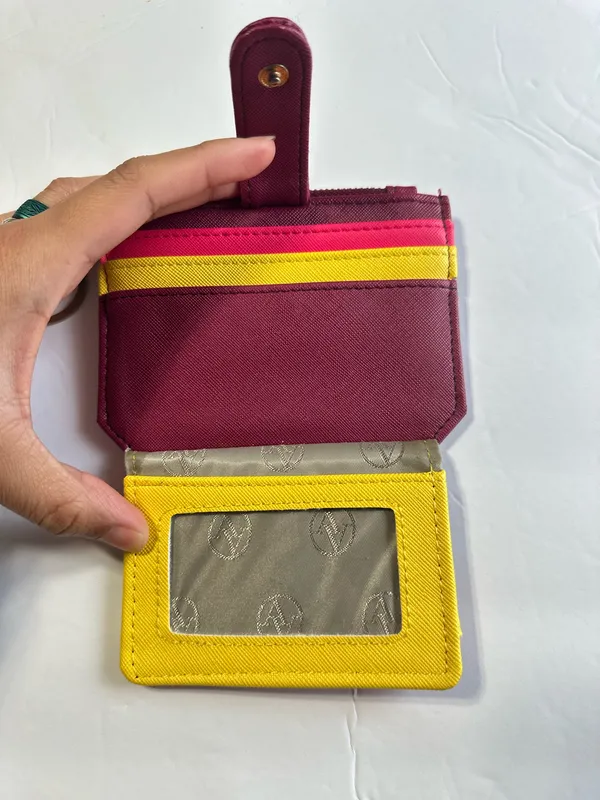 Adrienne Vittadini burgundy & pink keychain wallet - Image 2
