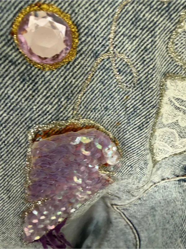Apache by the west plus Denim Jean embellished Jacket very oversized small - Image 11