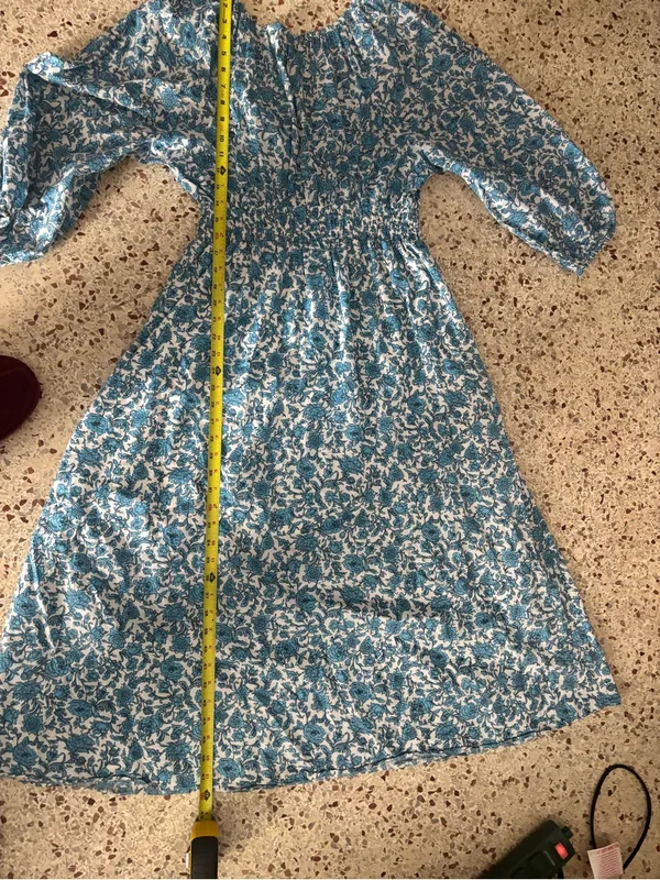 J.Crew Smocked Waist V-Neck Midi Dress in the Blue Blooms medium - Image 9