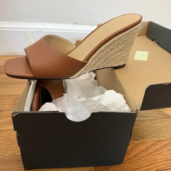 Ann Taylor NEW Leather Straw Wedge Sandal in Smoke Paprika Size‎ 7.5 - Image 3