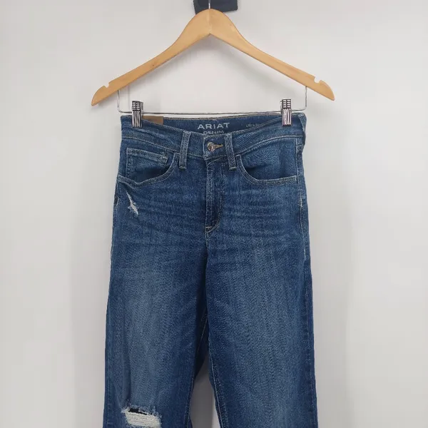 Ariat Women's Distressed Ultra High Rise Straight Leg Jeans - Dark Blue Sz 26R - Image 5