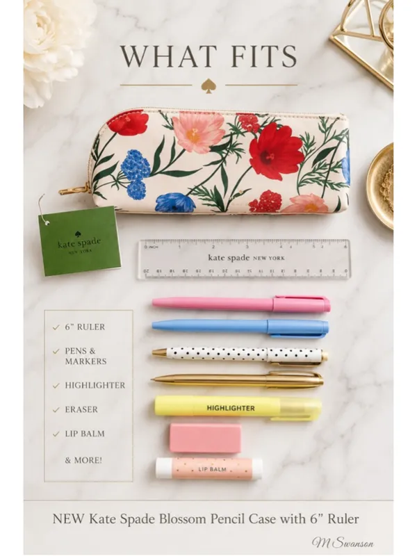 NEW Kate Spade New York Blossom Pencil Case with 6” Ruler NWT - Image 5