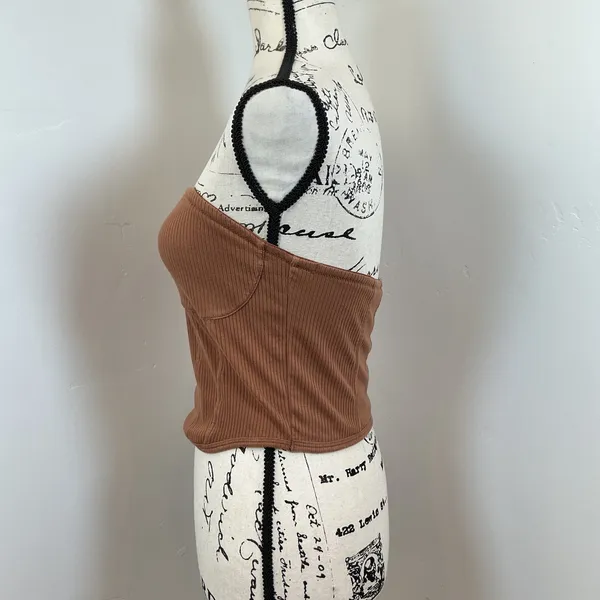 PINK Victoria's Secret Tube Top sz S Brown Excellent Ribbed Corset Hem Strapless - Image 2