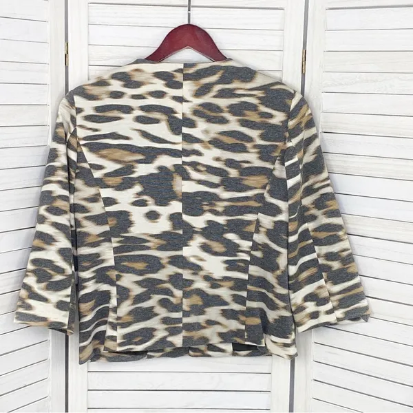 East 5th Animal‎ Leopard Print Ponte Knit Crop Blazer Jacket White Tan Medium - Image 7