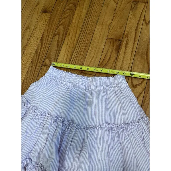 Hill House Paz Linen Purple Stripe A-Line Ruffle Hem Skirt Size Small - Image 7