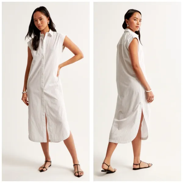 NWT Abercrombie & Fitch Button-Through Midi Shirt Dress Size XL Petite White - Image 2