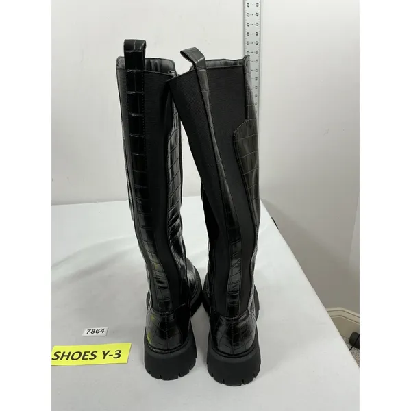 Womans New Teaieui Knee High Fashion Platform Riding Boots 8.5 Black Lug Heel - Image 4
