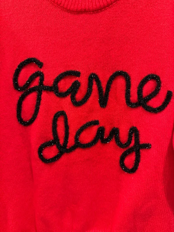 Peach Love BiBi Game Day Metallic Letter Short Sleeve Puff Sleeve Sweater Red - Image 6