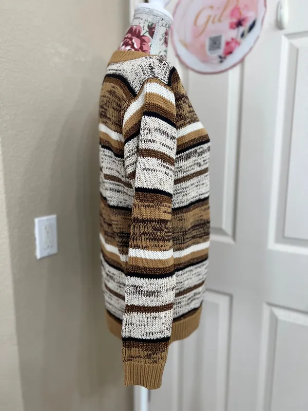Style & Co. Striped Crewneck Sweater in Mustard, Brown & Cream size XS - Image 3