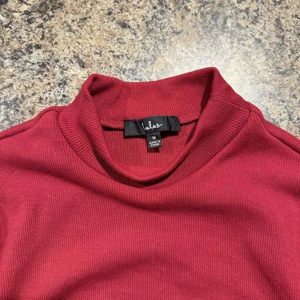 Lulus Womens Bodysuit Mockneck Long Sleeve Ribbed Red Size Medium EA - Image 2