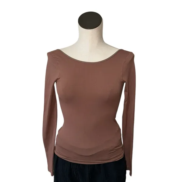 NWOT Free People Low Back Seamless Long Sleeve Top SZ-M/L Chocolate Brown - Image 7