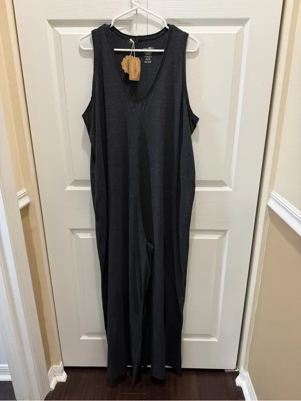 NATURAL LIFE Knit V-Neck Sleeveless Wide-Leg Jumpsuit One Size NWT - Image 3