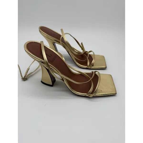 L'Autre‎ Chose Strappy Sandals Womens 36 Gold Metallic Leather Square Toe Italy - Image 11
