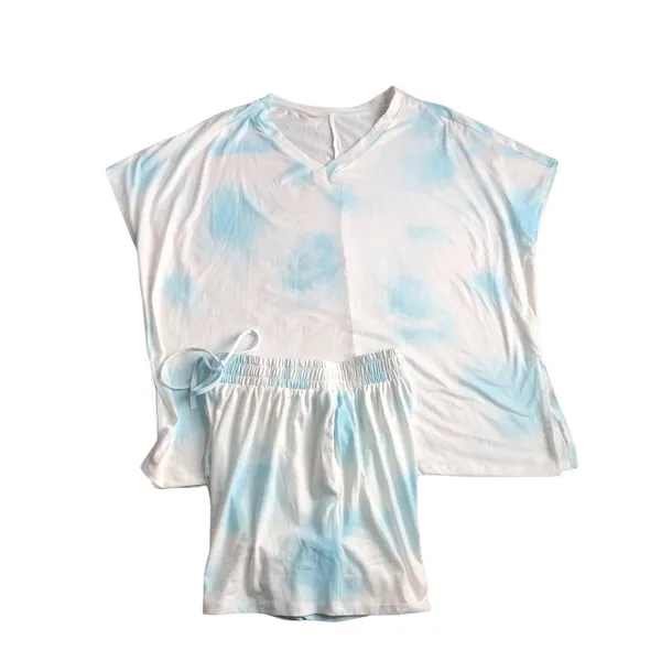 Boutique Lot 2~2PC Tie Dye Pajama Sets Sz L SS Tee Short Drawstring Blue Lounge - Image 4