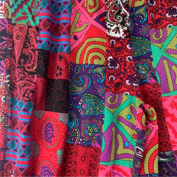 Multicolor Patchwork cropped overalls size XL paisley art funky hippie - Image 4
