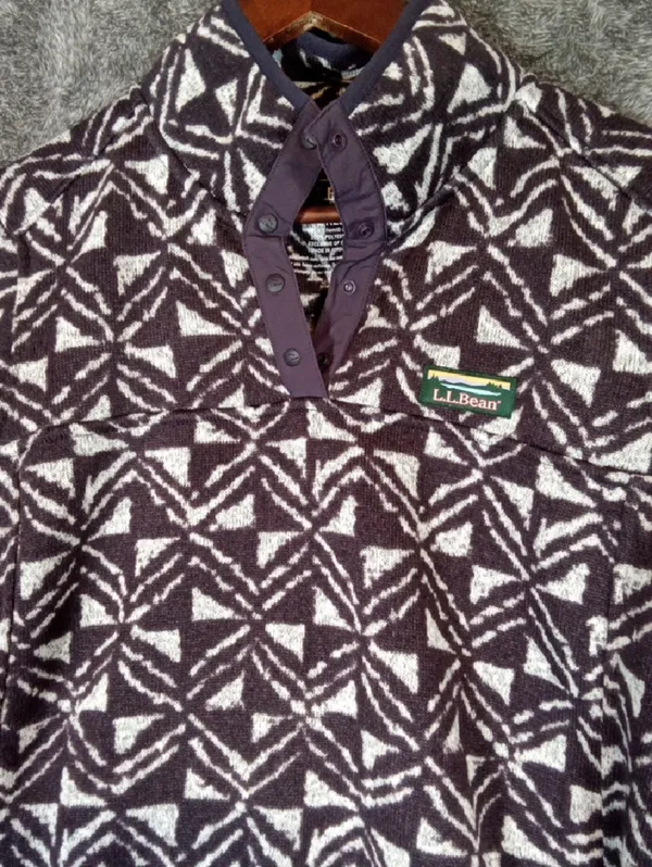 L.L.Bean & White Patterned Fleece Pullover Cabincore Gorpcore Womens L - Image 4