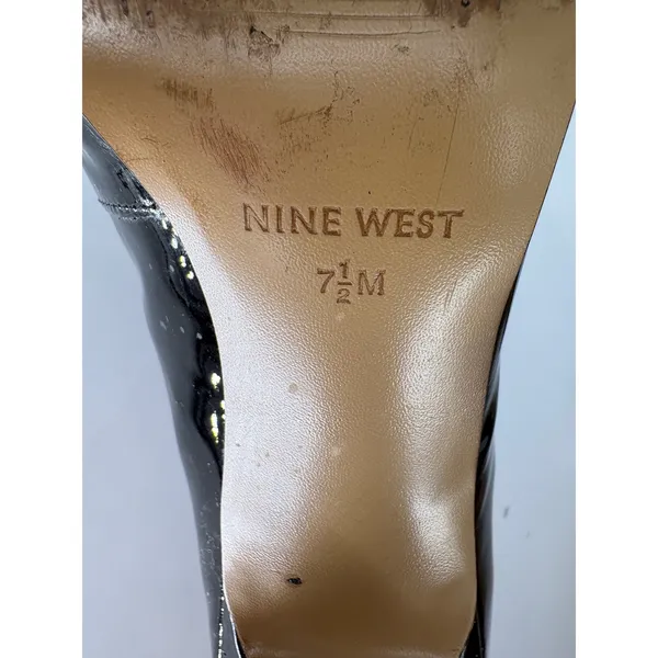 Nine West Ambitious Pumps Womens 7.5 Black Patent Leather Stiletto Round‎ Toe - Image 7