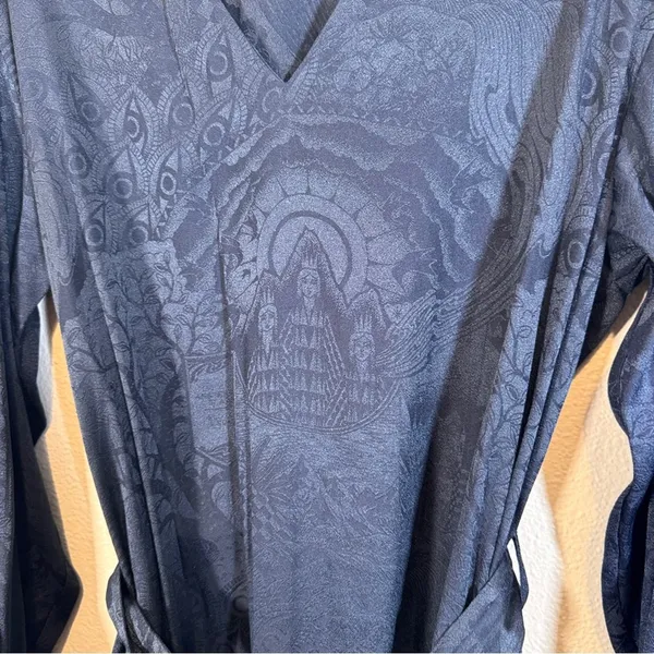 Scotch & Soda Blue Medieval Print Mini Dress Womens L Kings All Seeing Eye Crest - Image 11