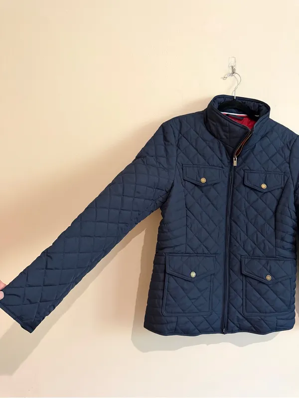 Tommy Hilfiger Navy Quilted Zip Front Jacket Preppy Size Medium - Image 2