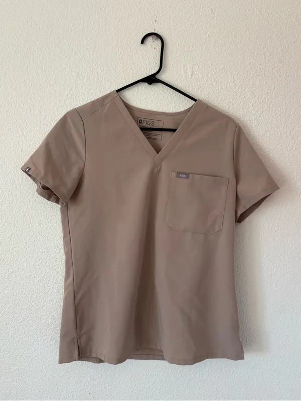FIGS Catarina Scrub Top in tan sz small - Image 2