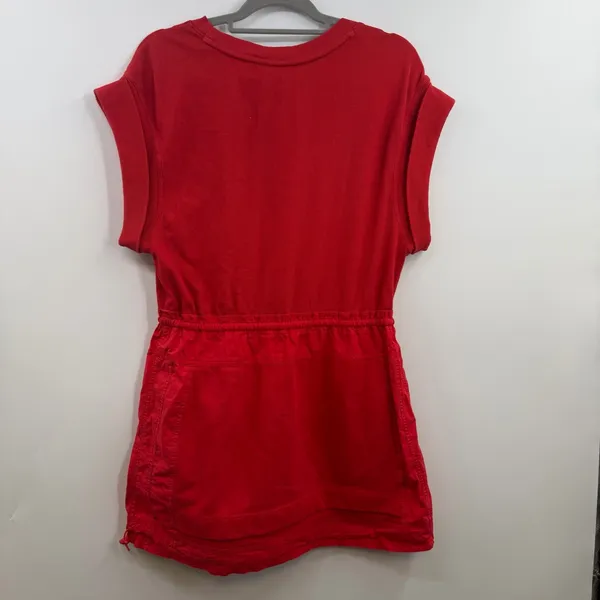 Daily Practice Anthropologie Red Ribbed Drawstring Mini Dress M Pockets - Image 4