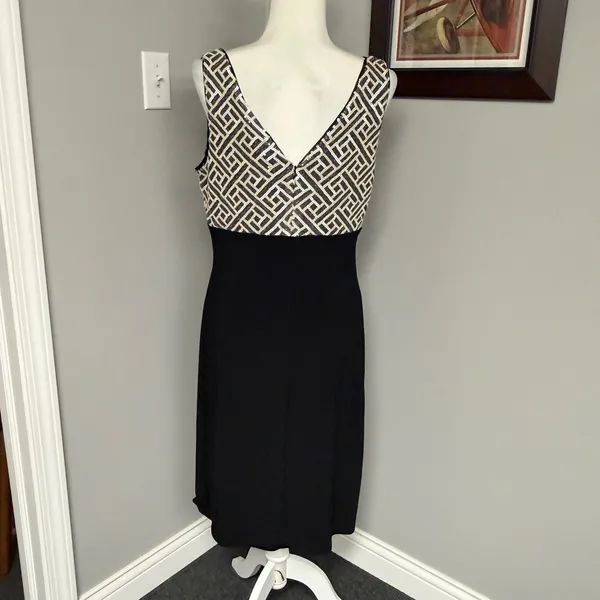 Lauren Ralph Lauren Sequin Geometric Bodice Ruched Sheath Dress Black Silver 14 - Image 5