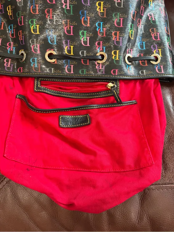 Dooney & Bourke Black Multicolor DB Logo Drawstring Shoulder Bag - Image 10
