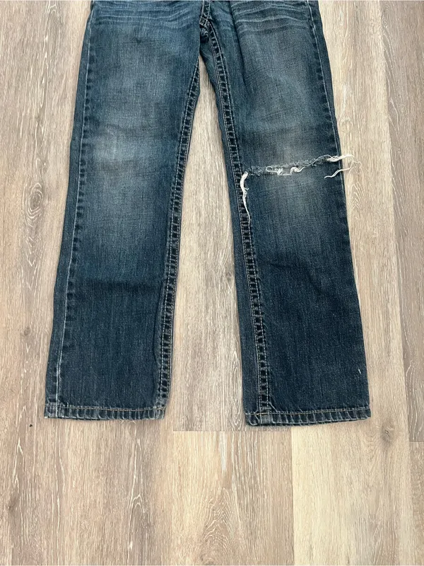 Request Jeans Girls 12 Y2K Dark Wash Distressed Straight Leg Embroidered Denim - Image 4