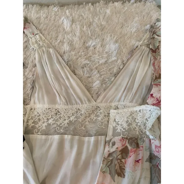 Majorelle Floral Romantic Maxi Dress Bridal Fairy Sz Medium Cream Pink Green - Image 11