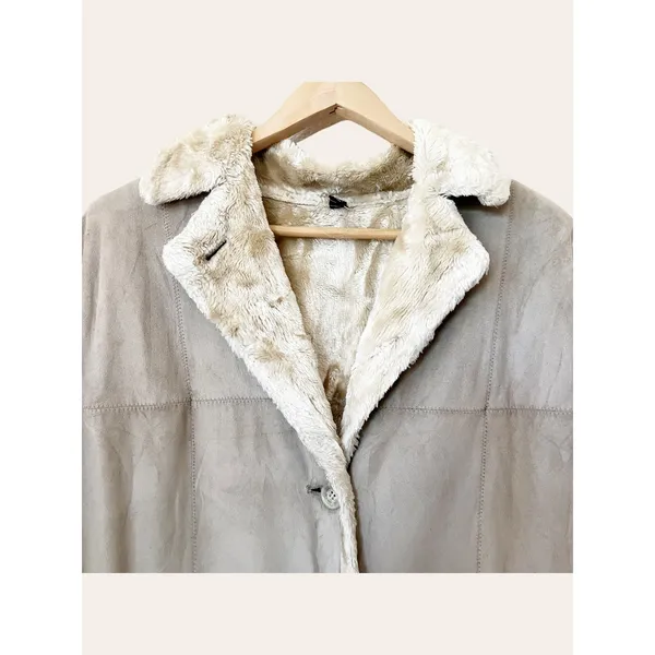 Vintage Beige Faux Suede Coat Size L - Image 2