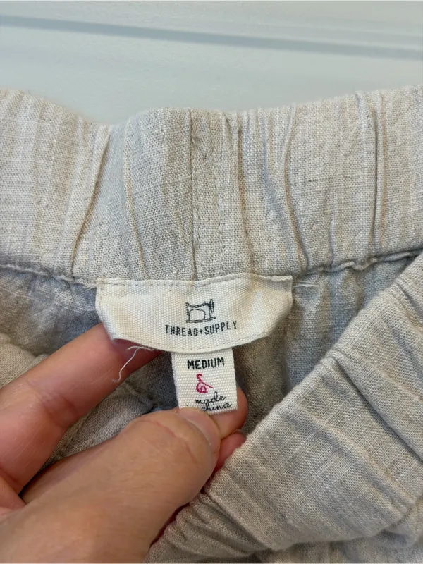 Natural Beige Linen-Blend Wide Leg Frayed Hem Pants - Image 3