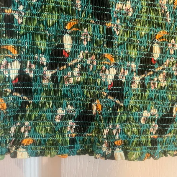 Dolan x Anthropologie Green Left Coast Smocked Puff Sleeved Top Tropical Bird XL - Image 10
