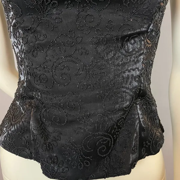 Vintage 90s Prom Halter Top Beads Tie Black Zip-Up‎ Flaws Princess Sleeveless - Image 5