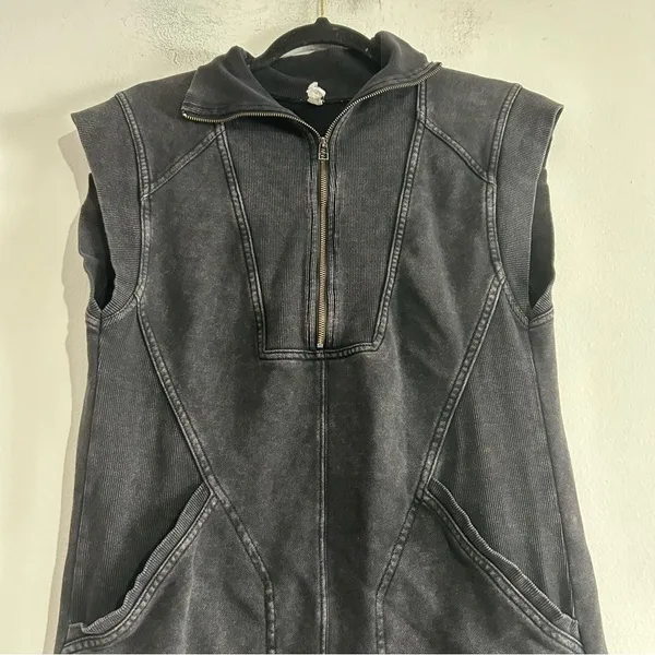 Anthropologie Daily Practice Meru Zip Front Mini Dress Black Charcoal Sporty - Image 6