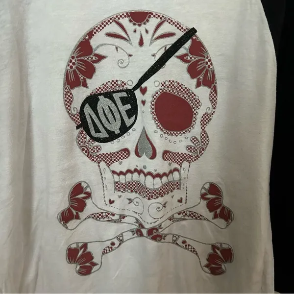 Tultex Delta Phi Epsilon Baseball Tee 3/4 Sleeve Pirate Skull Graphic DPhiE Casual - Image 11