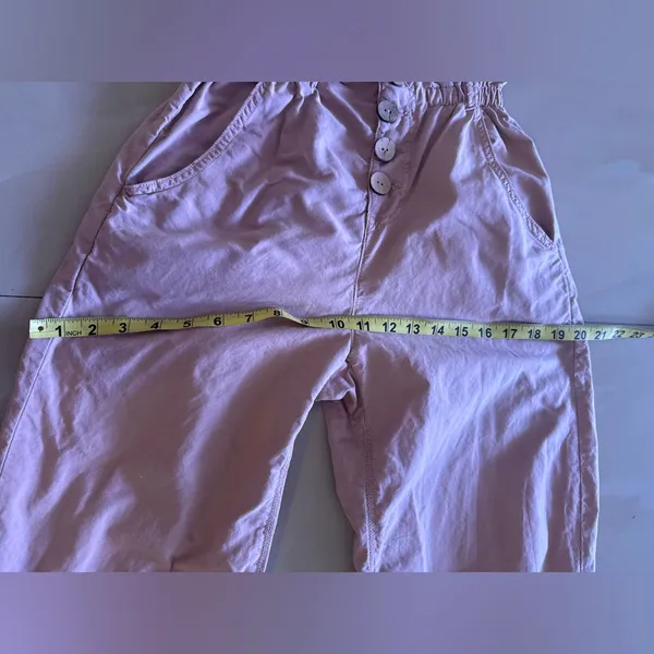 Zara Women's Baggy Rustic Paperbag Lightweight Pants Dusty Pink Button Fly Sz 2 - Image 8