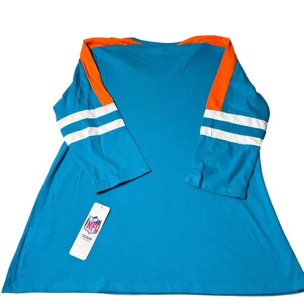 NEW‎ Miami Dolphins NFL Womens XL Teal Orange 3/4 Sleeve T Shirt Team Apparel - Image 2