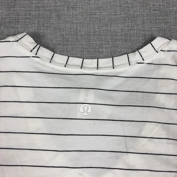 Lululemon Striped Shirt Womens 2 White V-Neck Short Sleeve Pima Cotton Top - Image 14