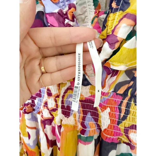 Anthropologie Odetta Ruffled V Neck Dress in Patterned Multi Print Medium - Image 8