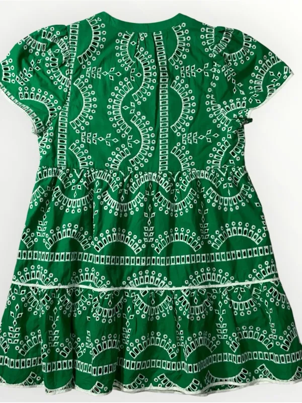 Umgee A Line Tiered Green & White Embroidered Eyelet Boho Dress Sz Medium #259 - Image 5