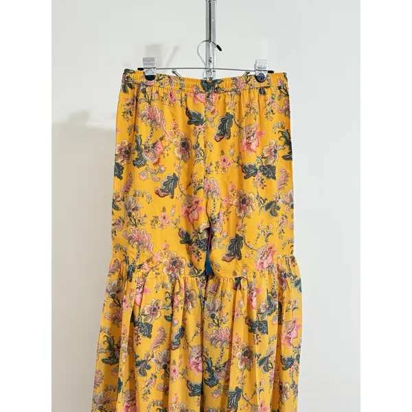 Janasya Yellow Floral Sharara Pants Women Size M Wide Leg Flared Palazzo Boho - Image 7