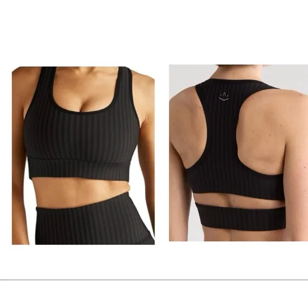 Beyond Yoga Work It Over Bra Dtriped Jacquard Long Line Bra Black- Size XS - Image 2