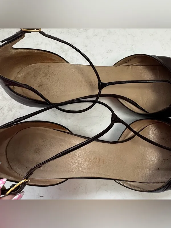 Bruno Magli Brown LeatherT-Strap Heels Size 8.5 AAA Narrow - Image 5