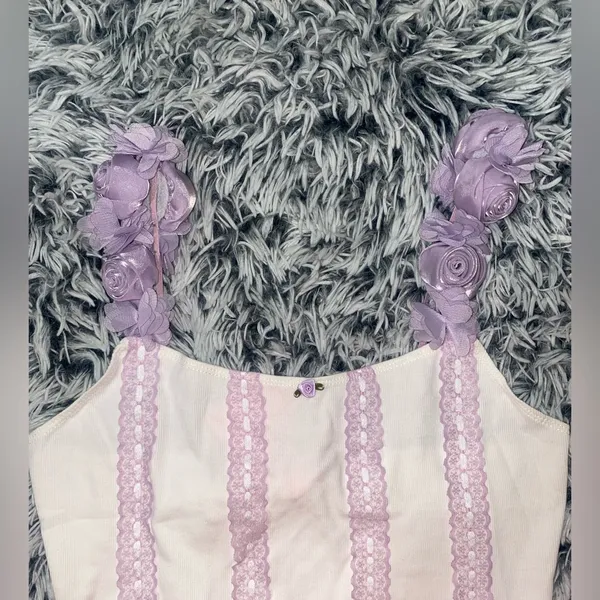 Sugar thrillz White and purple Floral top - Image 4
