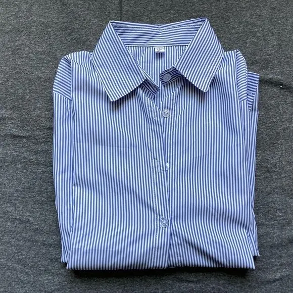 Women’s Stylish Striped Shirt Blue White Casual Button-Up size XS‎ NWOT - Image 5