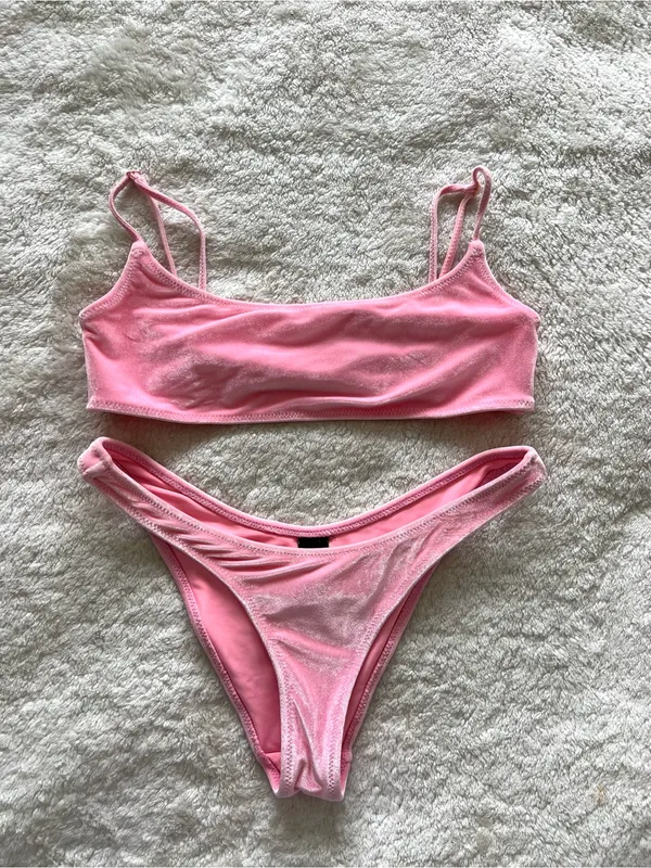 Triangl Pink Velvet Bikini Size XL top S bottom - Image 2