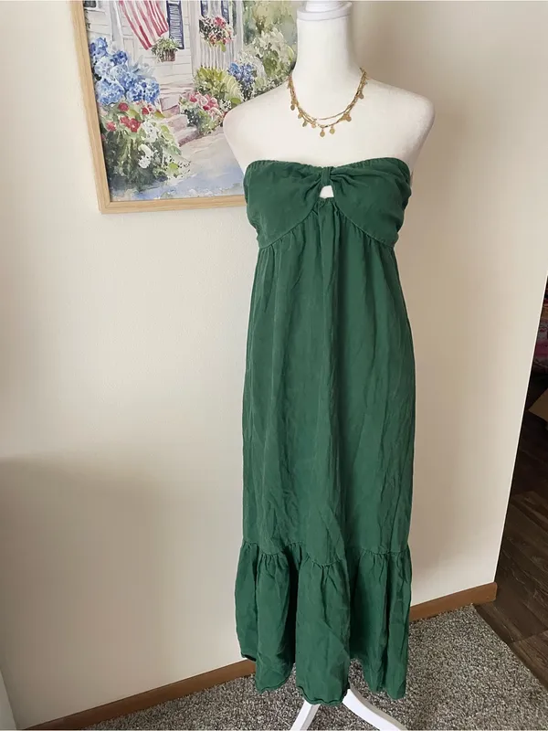 Aerie Ruffle Linen Lyocell Blend Midi Dress in Green Size Medium - Image 3